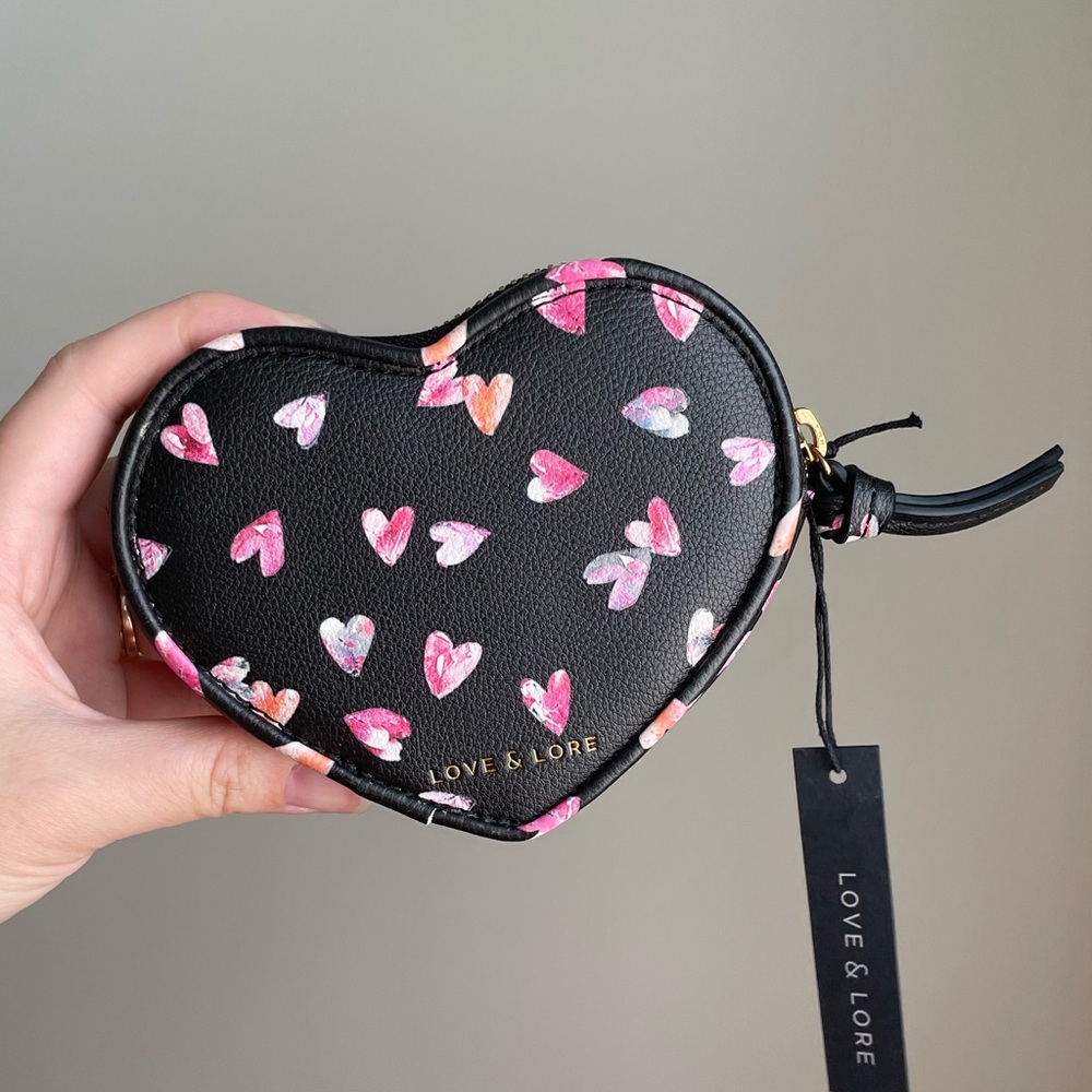 NWT Love & Lore Harley Heart Coin Pouch, Black/Pink - Picture 2 of 5